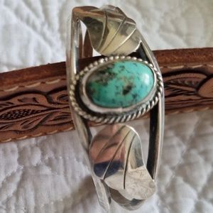 RARE ZUNI SILVER & TURQUOISE CUFF BRACELET